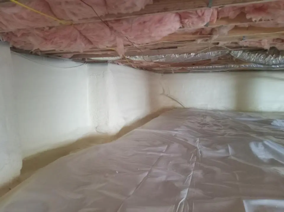 Crawl space encapsulation with closed-cell spray foam for Roof Waterproofing in Concord